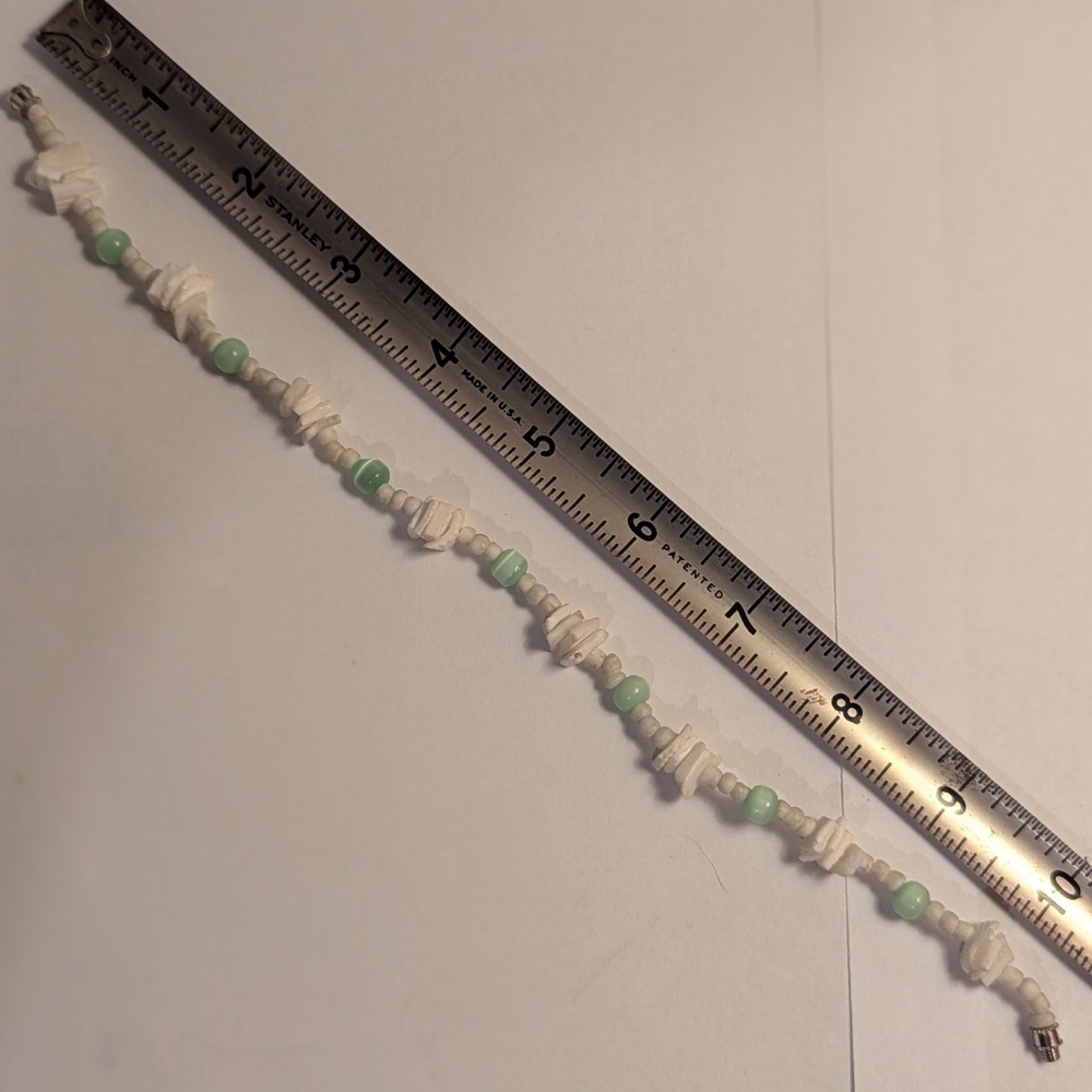 Classic Vtg 1970s Cream & Green Boho 10" Puka Shell Anklet Surfer Beach Summer - Picture 7 of 11